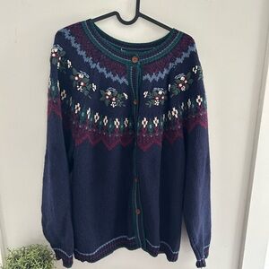 Vintage Northern Reflection Navy Floral Button-Front Sweater Cardigan Large